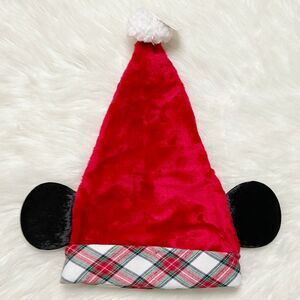 Disney Parks Santa Hat Mickey Mouse Ears Red Green Plaid Christmas Holiday New